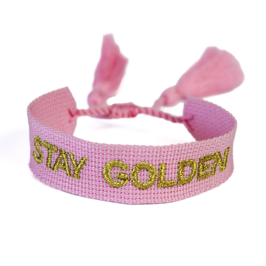 Light Pink "Stay Golden" Woven Fabric Festival Bracelet