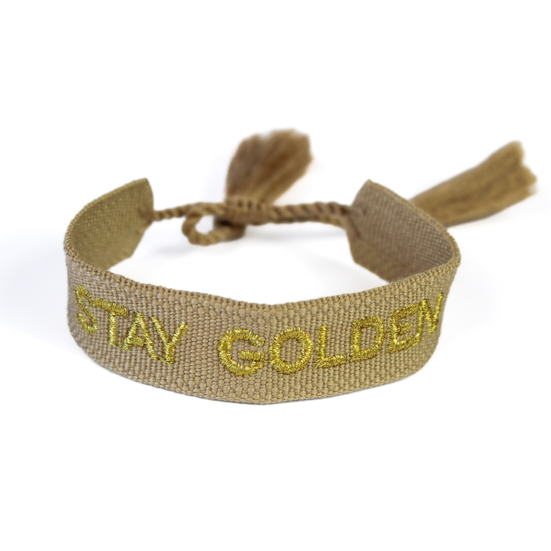 Natural Colored "Stay Golden" Woven Festival Bracelet