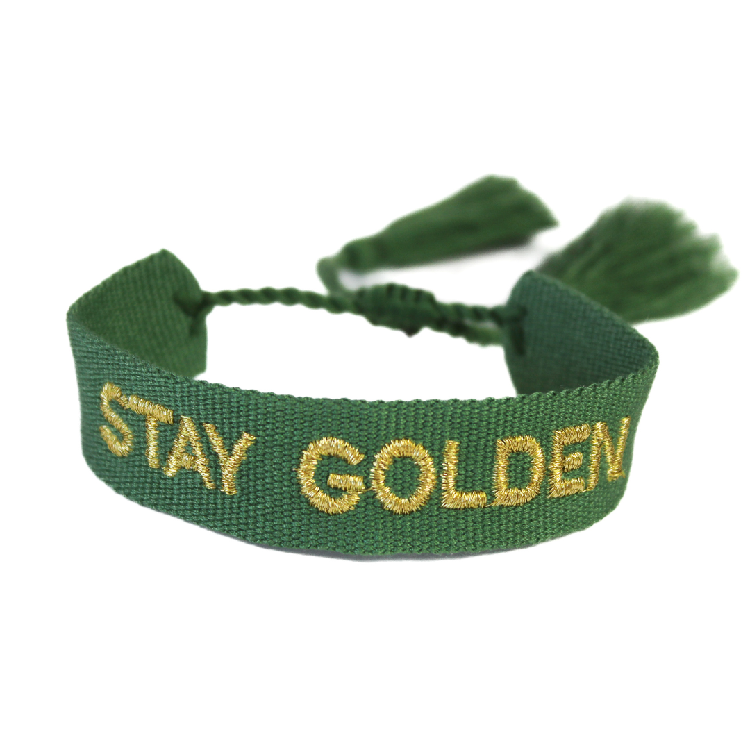 Green "Stay Golden" Woven Festival Bracelet