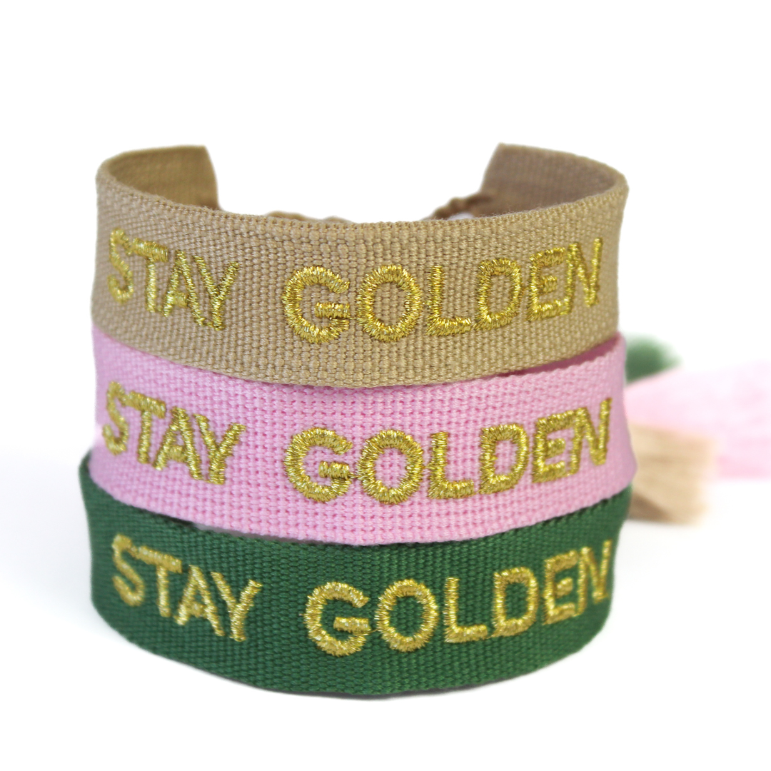 Green "Stay Golden" Woven Festival Bracelet